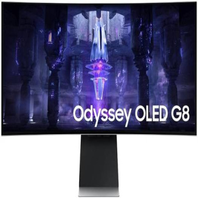 شاشة الألعاب المنحنية الذكية Samsung Odyssey OLED G8 G85SB مقاس 34 بوصة، معدل تحديث 175 هرتز، وقت استجابة 0.03 مللي ثانية، 1 مليار لون، AMD FreeSync Premium، MicroHDMI، MiniDP، USB-C ومكبرات صوت، فضي